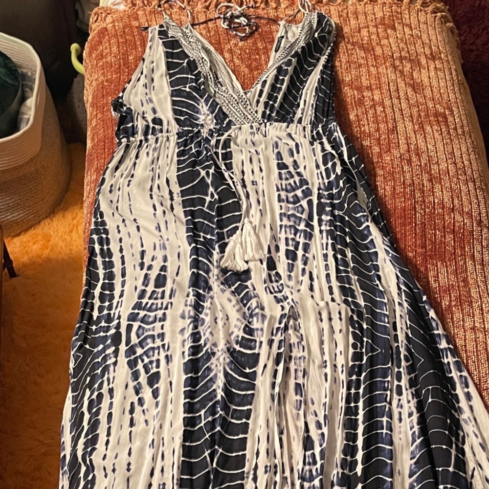 Venus Elegant Blue and White Maxi Dress